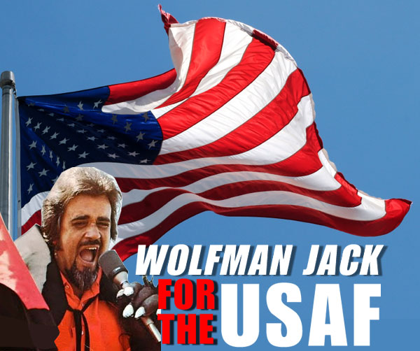 Wolfman Jack with U.S. Flag in background