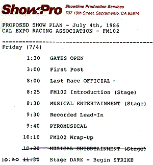 1986 ShowPro Proposed Showplan